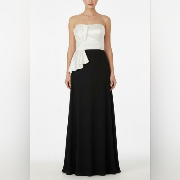 David David Meister Dresses & Skirts - David Meister Long Strapless Evening Gown with White Satin Tie, Black Skirt Sz 6